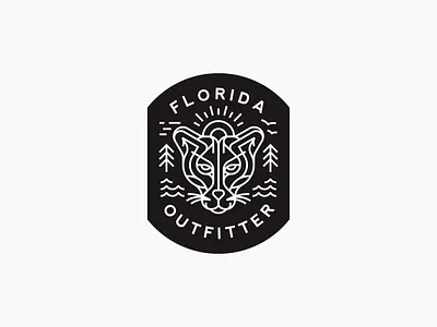 Florida outfitter badge line lineart logo nature outdoor panther sea sky sun tree