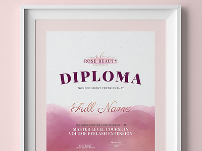 Rose Beauty - Nail and Beauty Salon Certificate Design a4 beauty salon brush certificate diploma frame logo nail salon print watercolor