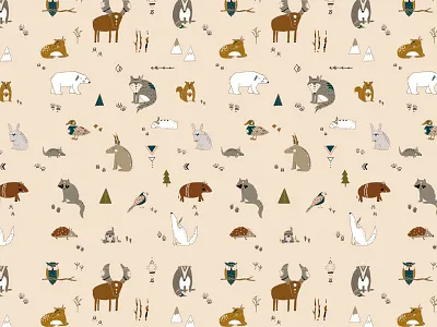 Aztec animals pattern animals bear bird footprints forest fox illustration moose nature owl pattern textiles
