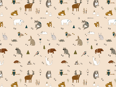 Aztec animals pattern animals bear bird footprints forest fox illustration moose nature owl pattern textiles