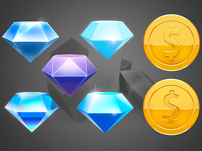 Gems and coins 3d coins gems icon mobile