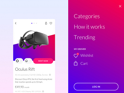Grover Product Detail and Navigation berlin ecommerce future gadget gradient mobile navigation shop shopping tech ui ux