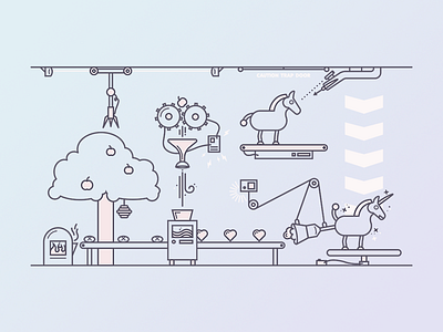 Day 65 - Industrial daily challenge factory flat funny heart industrial inspiration line machine production tree unicorn