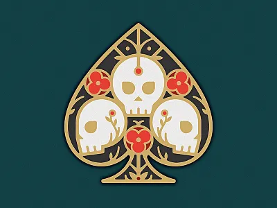 Ace Of Spades ace card death deck enamel pin flower gold illustration poppy skull spade
