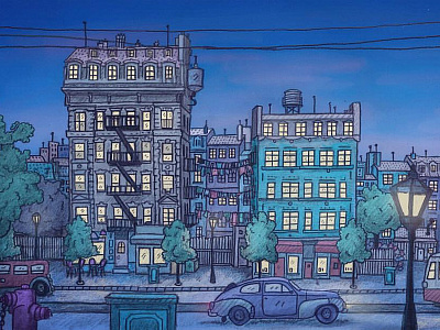 Background sketch for a game I would love to make city concept art drawn evening illustration sketch