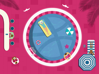 Hello dribbblers!!! hello dribbble illustration photoshop resort sun bath swimming swimming pool swimsuit tropical vector