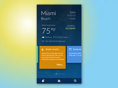 SWIM app concept beach cards weather