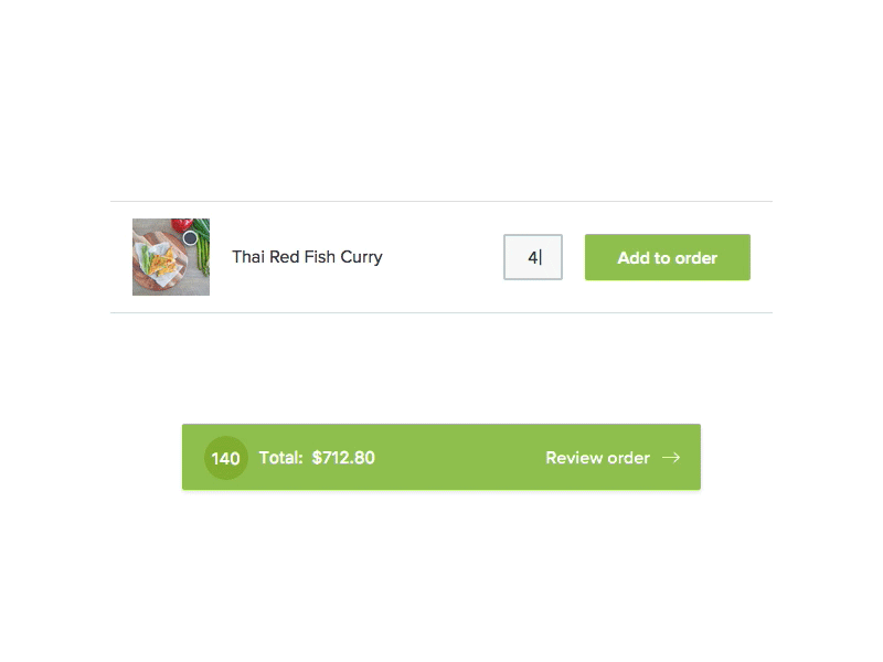 Added to order button cart feedback field green interaction order ui ux