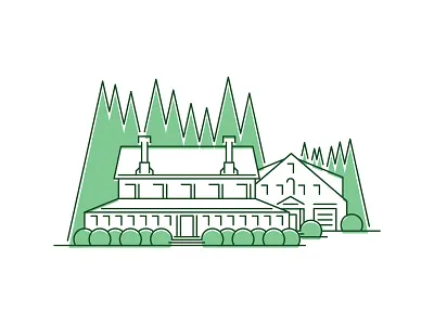 The Farm bushes farm house icon iconography line work logo trees