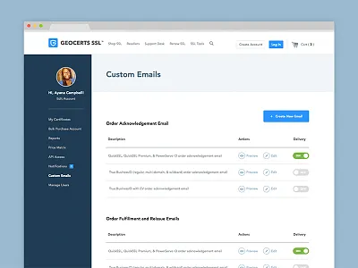 Custom Emails button icon menu navigation sidebar switch table ui web