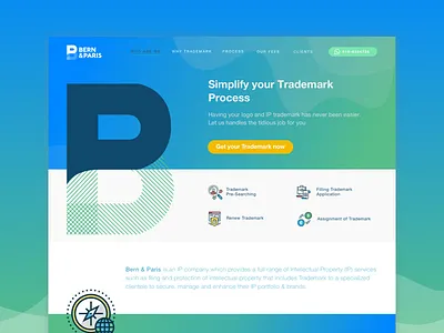 Bern & Paris blue gradient green intellectual property landing page minimalist