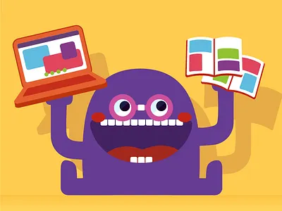 Geeki Fredd blush books comics creature cute day embrace your geekiness geek glasses happy laptop monster