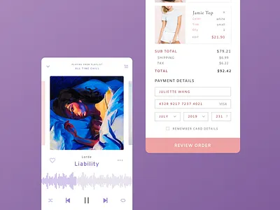 Music Player & Checkout 2 9 checkout credit card daily ui day details ecommerce music player soundcloud spotify
