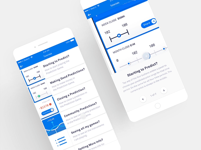 invstr — Tutorials app game investment ios prediction price tutorial ui ux