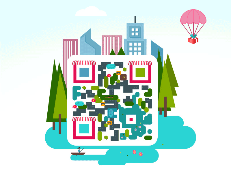 Gif balloon boat city code flat qr tree ui