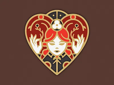 Queen Of Hearts card crown deck enamel pin flower gold heart illustration love poppy queen