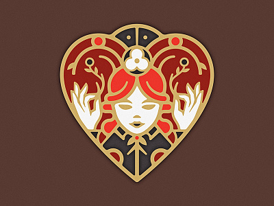 Queen Of Hearts card crown deck enamel pin flower gold heart illustration love poppy queen