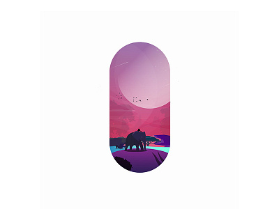 Elephant abstract colorful dreams elephant flat illustration kid landscape minimal moon savana