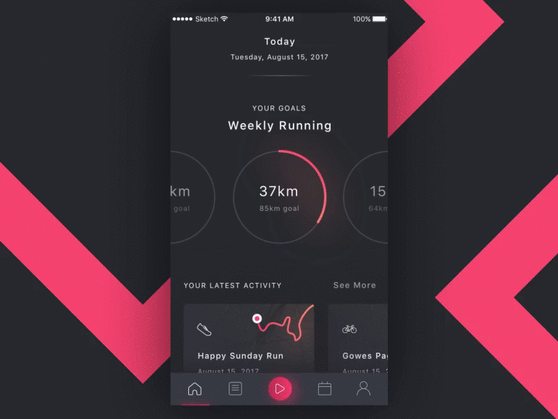 Sport App Interaction animation app dark fitness gif graph map mobile sport stats ui