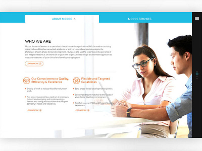 Modoc About Page clinical homepage medical modern parallex pharmaceutical research webdesign