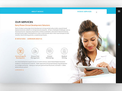 Modoc Service Page clinical homepage medical modern parallex pharmaceutical research webdesign