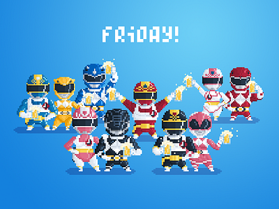 Unlikely Drinkin' Buds pt.14: Sentai Party 8bit beer changeman design flat friday icon illustration logo minimal mmpr pixel