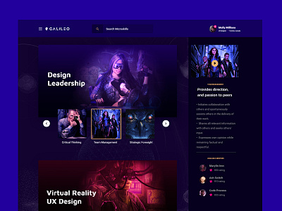 Galileo Design Education System application cyberpunk dark futuristic glow neon purple ui