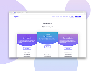 Spotful Pricing Page gradients plans pricing pricing page