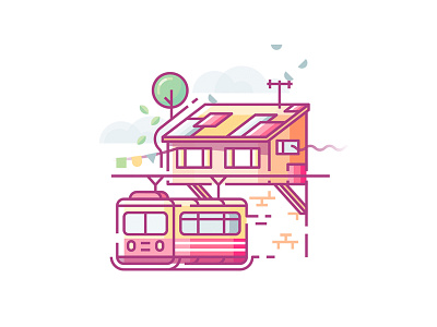 Downtown bird downtown flat icon outline sadigov tramway tree urban