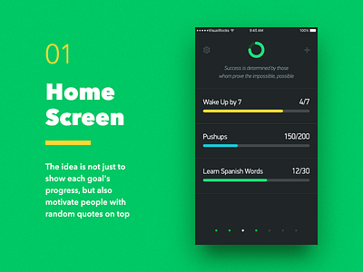 Weekly Goals — Home Screen android clean dark flat goal ios iphone material mobile progress smartphone tracking