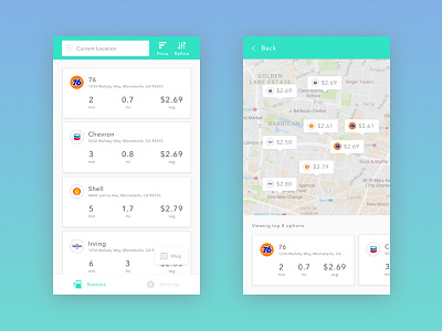 Find the Best Gas Prices app cards gas mobile ui ux