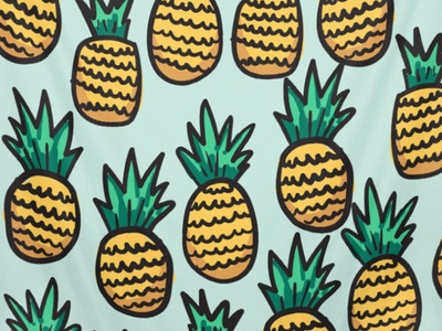 Pineapple Illustration Pattern On Blue Background bright cute fruit fun illustration pineapple society6 summer