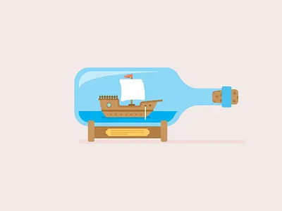 ship bottle flat illustration sail sea ship stopper water