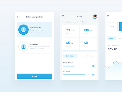 Healthy & Fitness App behance blue design dribbble illustration like love portfolio prototype ui ux web