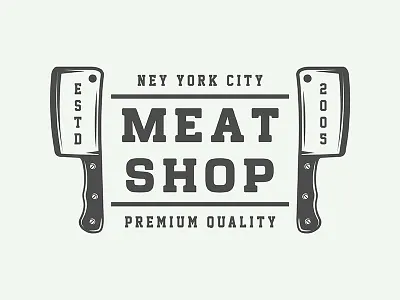 Vintage butchery emblem axe badge butchery design emblem knife logo meat restaurant retro steak vector