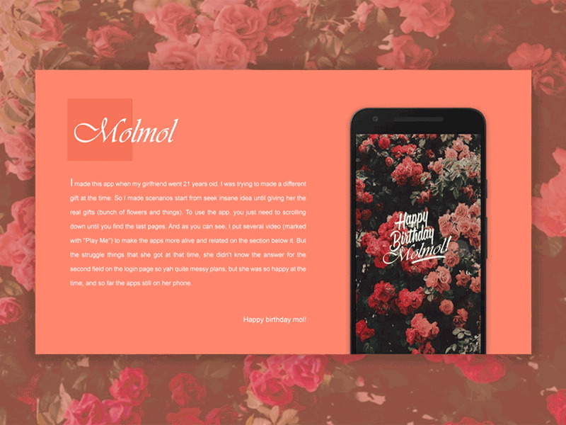Molmol's Birthday App android animation app birthday app creative login mobile prototyping ui ux