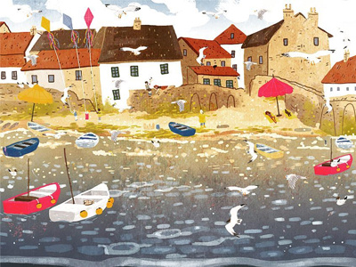 Cornish Harbour cornwall harbour illustration seaside stickerbook