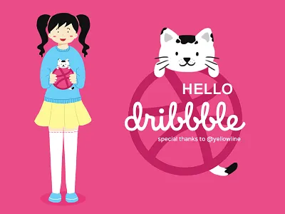 Hello Dribbble! cat girl illustration