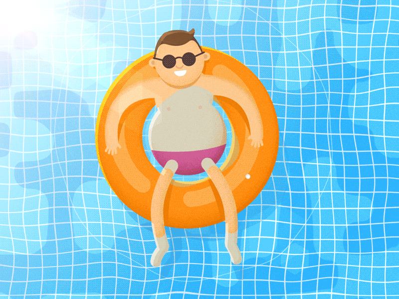 Lazy Sunday 2d animation float gif illustration loop motion graphics pool relax