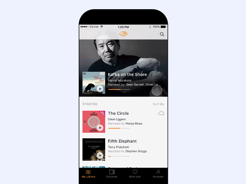 Audible App animation app audible clean flow gif relaunch