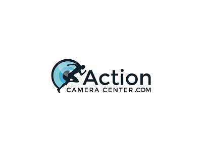 Acion Camera Center action blue camera design eye logo sport