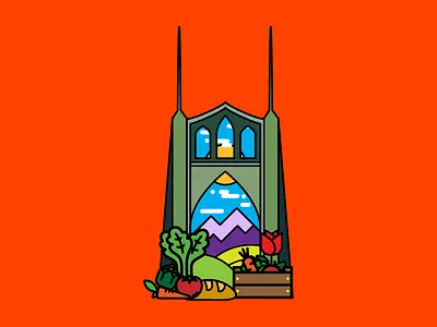 The Bounty of St. Johns bridge food illustration monoline oregon pdx pnw portland st. johns