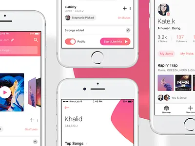 Social Music App app browse drawer follow ios music navigation playlist profile social ui ux
