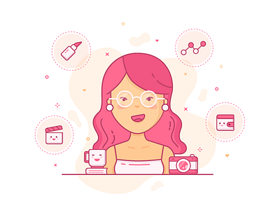 Onboarding Illustration feminine girl icon illustration line pink ui