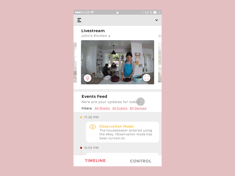 Timeline - Nest smarthome app events interaction security smarthome swipe timeline uiux