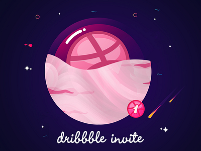 Dribbble Invite colors dribbble gradients illustration invite meteor planet space star transparency universe vector