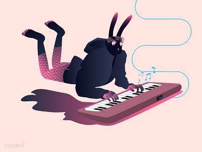 Sweet Rock gradient illustration keyboard music pink rabbit sweet vector