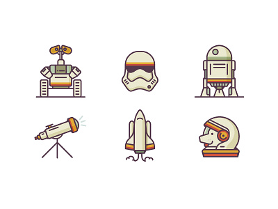 Retro Style Space Icon Set design icon illustration launch retro rocket space stormtrooper walle