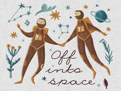 Off into space austronat card character design constellations illustrations love moon space valentines day