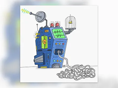 Usless Contraption 002 cartoon design funny humor illustration machine robot satellite social media useless